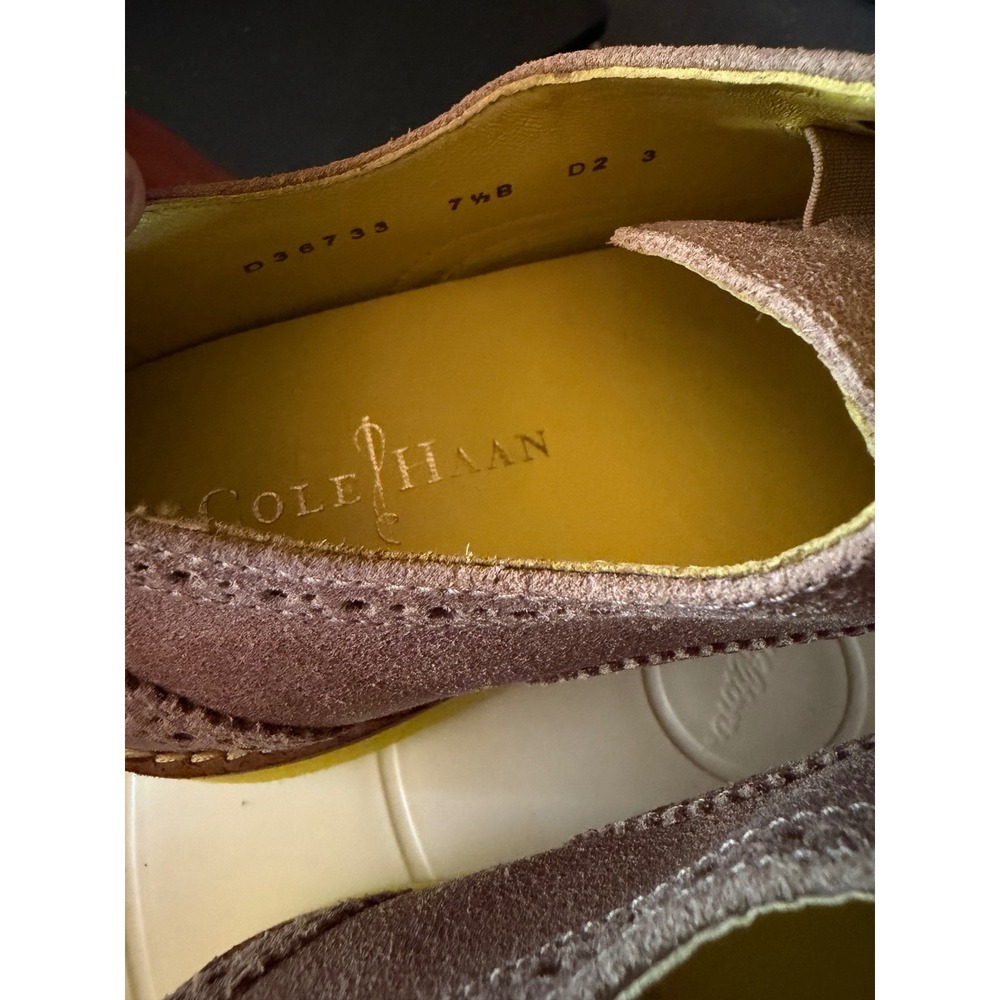 Cole Haan Zerogrand Taupe Suede Wingtip Oxford Neon Yellow Sole D36733 7.5B - Picture 6 of 9